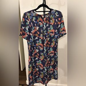 Pippa Women's Short Sleeve Silk Dresses,Round Pleated Neck, Size 2